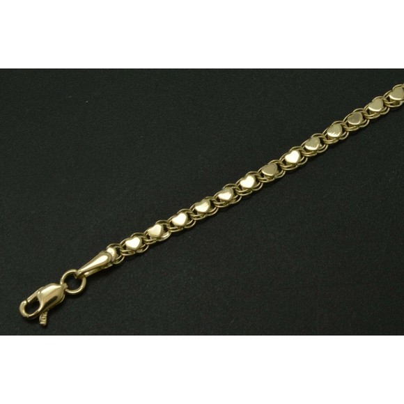 10k Yellow Solid Gold Mirrored Heart Link Reversible Anklet Bracelet 9 10 - Picture 2 of 4